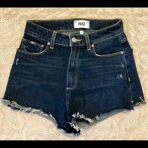 PAIGE Margot High Rise Jean Shorts 25 (Dark Wash)